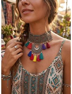 CHOKER PLATEADO AFGANO CON BORLAS MULTICOLOR | ESTILO BOHO 2