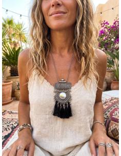 COLLAR PLATEADO AFGANO CON BORLAS NEGRAS | ESTILO BOHO 2