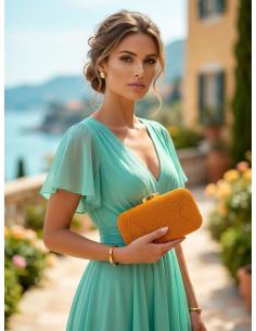 CLUTCH DE FIESTA COLOR NARANJA DE CORDON SEDA 2