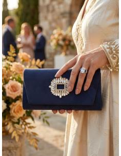 BOLSO DE FIESTA BAGUETTE AZUL MARINO CON DECORACIO 2