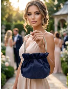 BOLSO DE FIESTA BOMBONERA AZUL MARINO CON ASA DE CRISTAL 2