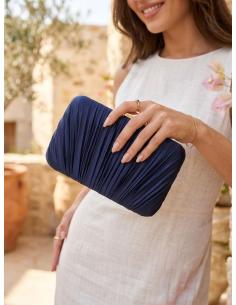 CLUTCH DE FIESTA AZUL MARINO DE RASO PLISADO 2