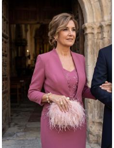 CLUTCH DE FIESTA ROSA PALO CON PLUMAS 2