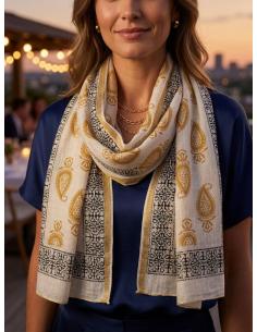 PAÑUELOS MUJER BLANCOS Y DORADOS ESTILO BOHO | MODA CASUAL 2
