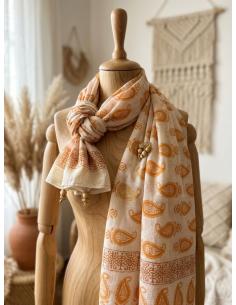 PAÑUELOS MUJER BLANCOS Y NARANJAS ESTILO BOHO | MODA CASUAL
