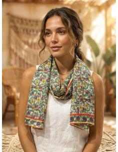 PAÑUELOS FLORAL VERDES Y ROSADOS PAREO Y FULAR | MODA BOHO IBIZA 2