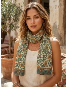 PAÑUELOS FLORAL VERDES Y NARANJAS PAREO Y FULAR | MODA BOHO IBIZA 2