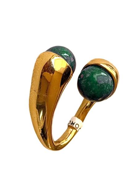 ANILLOS MUJER BAÑO ORO Y PIEDRA VERDE AVENTURINA | JOYA ELEGANTE