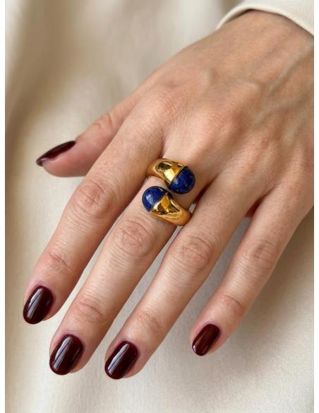 ANILLOS MUJER BAÑO ORO Y PIEDRA MARINO LAPISLAZULI | JOYA ELEGANTE