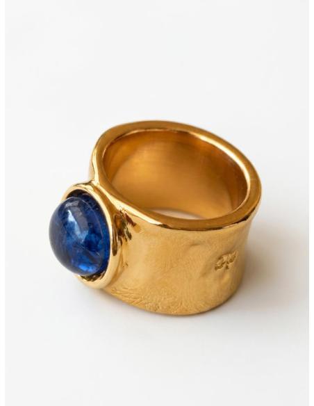 ANILLOS DORADOS CON PIEDRA AZUL MARINO LAPISLAZULI | JOYA ELEGANTE