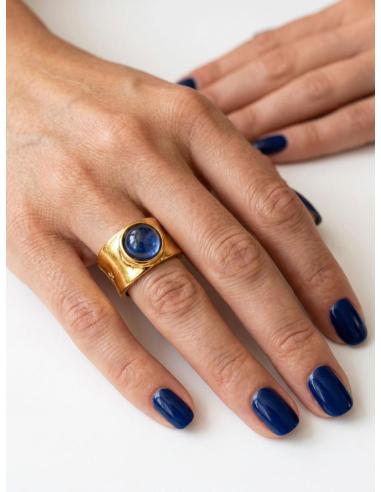 ANILLOS DORADOS CON PIEDRA AZUL MARINO LAPISLAZULI | JOYA ELEGANTE