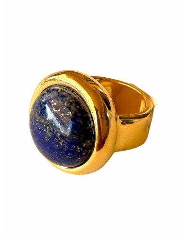 ANILLOS GRANDES DE PIEDRA LAPISLAZULI Y BAÑO ORO | JOYA ELEGANTE