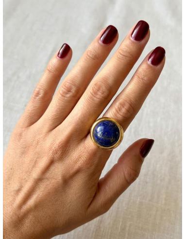 ANILLOS GRANDES DE PIEDRA LAPISLAZULI Y BAÑO ORO | JOYA ELEGANTE