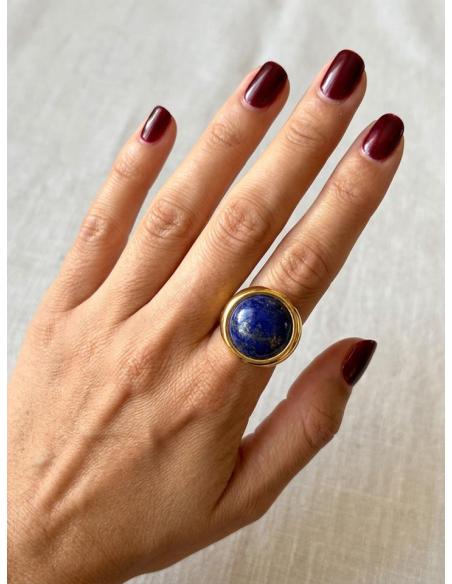 ANILLOS GRANDES DE PIEDRA LAPISLAZULI Y BAÑO ORO | JOYA ELEGANTE