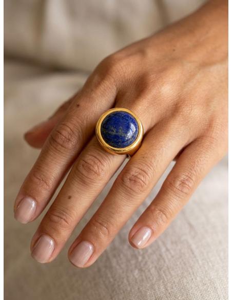 ANILLOS GRANDES DE PIEDRA LAPISLAZULI Y BAÑO ORO | JOYA ELEGANTE