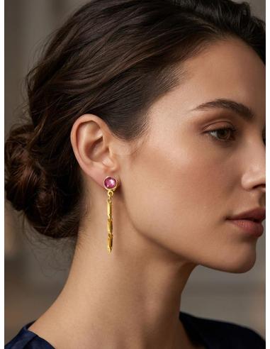 PENDIENTES BUGAMBILIAS LARGOS PARA BODA Y GALA | BAÑO DE ORO