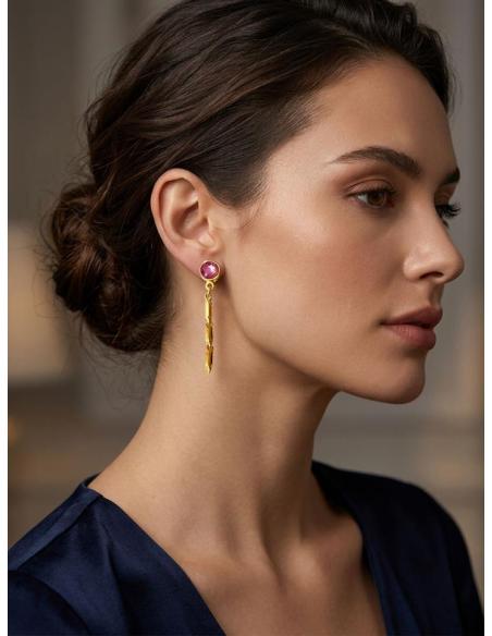 PENDIENTES BUGAMBILIAS LARGOS PARA BODA Y GALA | BAÑO DE ORO
