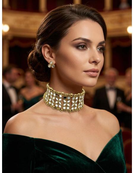 CHOKER FIESTA DORADO CON ESPEJOS MUY FAVORECEDOR | COLLAR MUJER