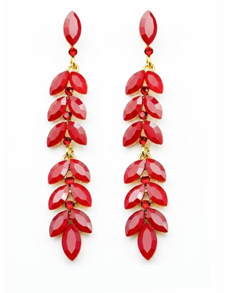 PENDIENTES LARGOS MUJER ROJOS DE CRISTAL PARA BODA