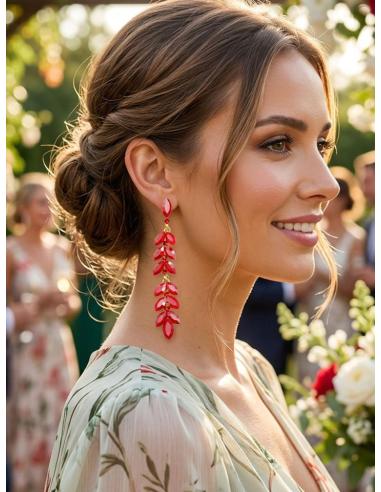 PENDIENTES LARGOS MUJER ROJOS DE CRISTAL PARA BODA