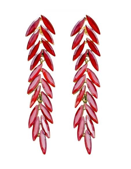 PENDIENTES LARGOS MUJER ROJOS DE CRISTAL PARA BODA