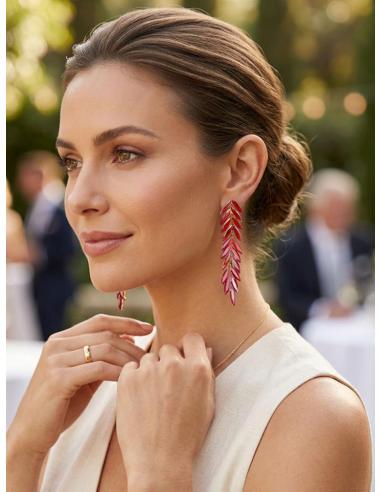 PENDIENTES LARGOS MUJER ROJOS DE CRISTAL PARA BODA
