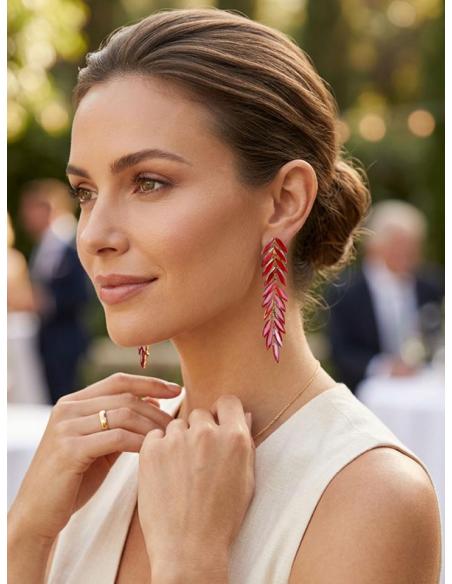 PENDIENTES LARGOS MUJER ROJOS DE CRISTAL PARA BODA