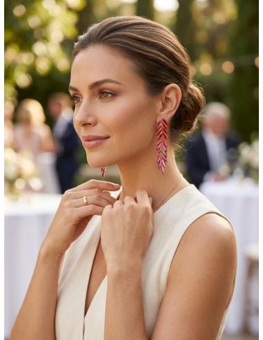 PENDIENTES LARGOS MUJER ROJOS DE CRISTAL PARA BODA
