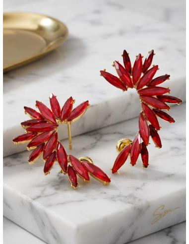 PENDIENTES LARGOS MUJER ROJOS DE CRISTAL PARA BODA