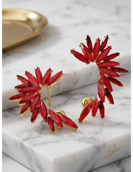 PENDIENTES LARGOS MUJER ROJOS DE CRISTAL PARA BODA