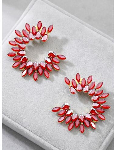 PENDIENTES LARGOS MUJER ROJOS DE CRISTAL PARA BODA