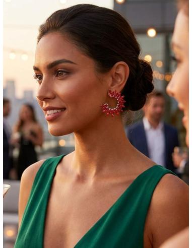 PENDIENTES LARGOS MUJER ROJOS DE CRISTAL PARA BODA