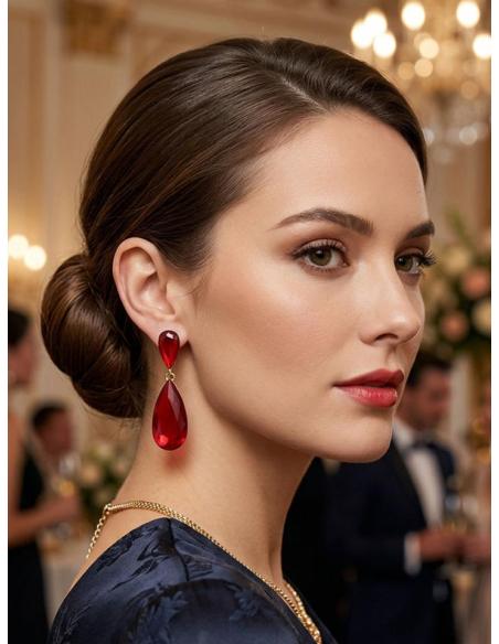 PENDIENTES LARGOS MUJER ROJOS DE CRISTAL PARA BODA