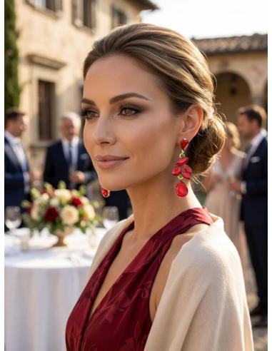 PENDIENTES LARGOS MUJER ROJOS DE CRISTAL PARA BODA