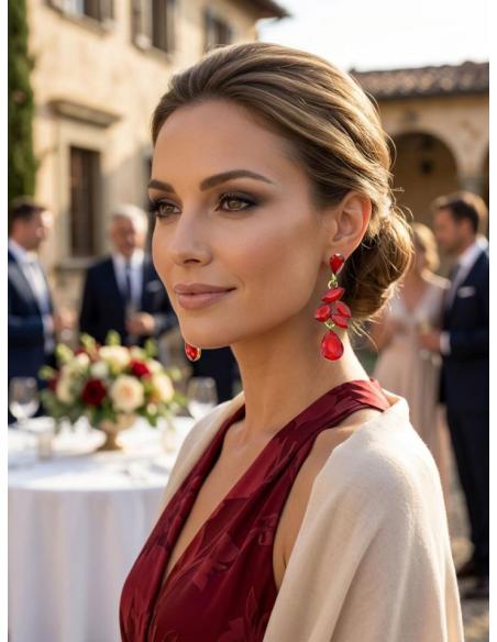 PENDIENTES LARGOS MUJER ROJOS DE CRISTAL PARA BODA