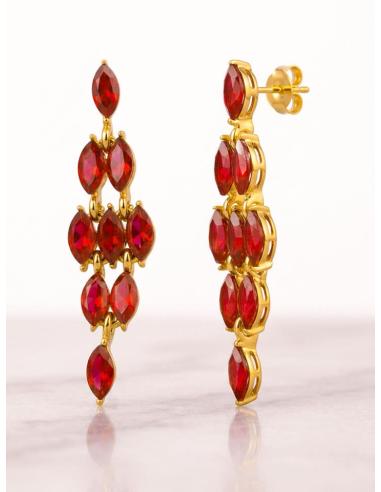 PENDIENTES LARGOS MUJER ROJOS DE CRISTAL PARA BODA
