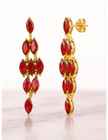 PENDIENTES LARGOS MUJER ROJOS DE CRISTAL PARA BODA