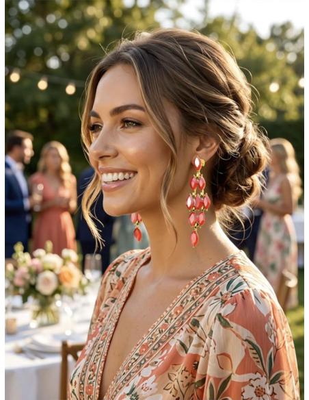 PENDIENTES LARGOS MUJER ROJOS DE CRISTAL PARA BODA