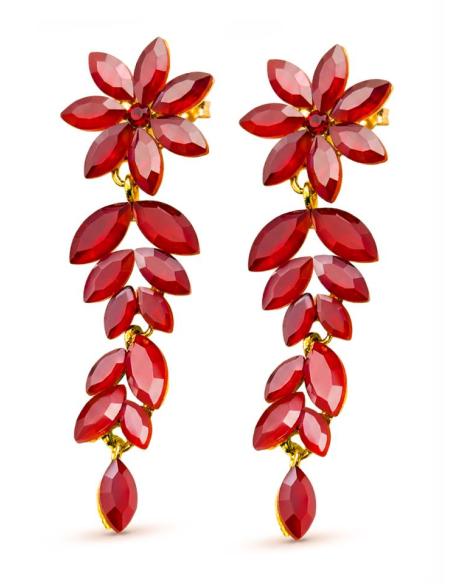 PENDIENTES LARGOS MUJER ROJOS DE CRISTAL PARA BODA