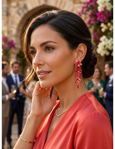 PENDIENTES LARGOS MUJER ROJOS DE CRISTAL PARA BODA