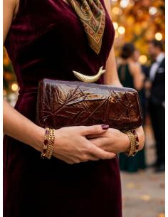 BOLSO FIESTA ORIGINAL MARRON CON CIERRE PEZ DORADO | BODA INVIERNO 2