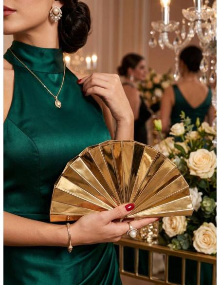 BOLSO FIESTA DORADO PARA MADRINA BODA INVIERNO | CLUTCH ORIGINAL ABANICO