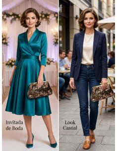 BOLSO FIESTA VERDE ESTAMPADO PARA BODAS INVIERNO | VINTAGE TERCIOPELO TAPICERIA 2