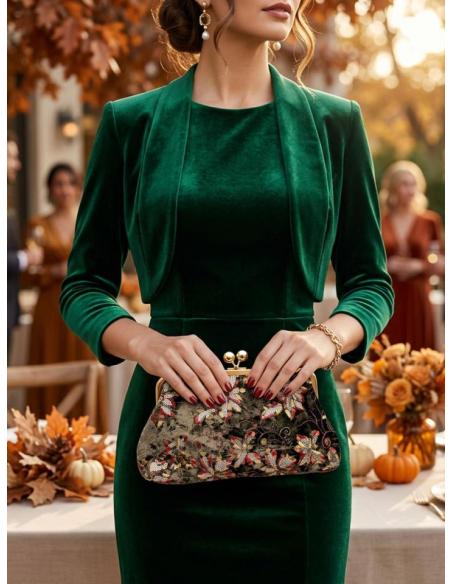 BOLSO FIESTA VERDE ESTAMPADO PARA BODAS INVIERNO | VINTAGE TERCIOPELO TAPICERIA