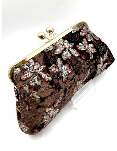 BOLSO FIESTA MARRON ESTAMPADO DE INVITADA EVENTOS | VINTAGE TERCIOPELO TAPICERIA