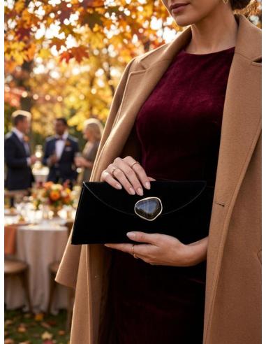 BOLSOS FIESTA NEGROS CARTERA CON CIERRE PIEDRA | INVITADAS