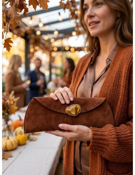BOLSOS DE MODA MARRON TEJA CARTERA FIESTA | BODA DE INVIERNO