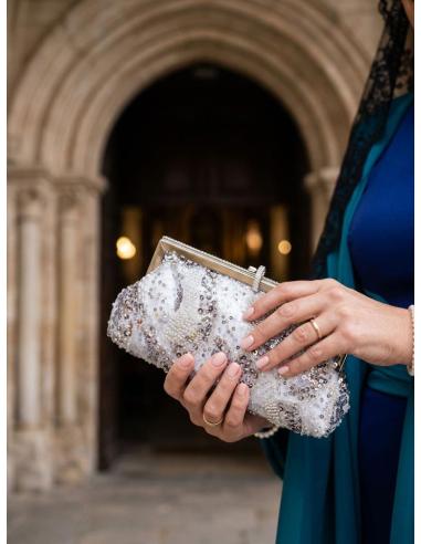 BOLSOS BODA PLATEADO ESTILO VNTAGE CON PEDRERIA | INVITADA MADRINA
