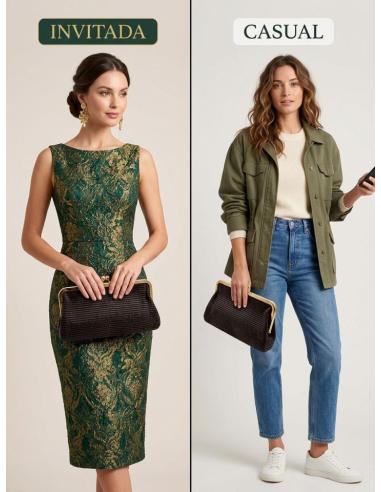 BOLSO RAFIA MARRON BOQUILLA VINTAGE CASUAL Y BODA | GRAN CAPACIDAD