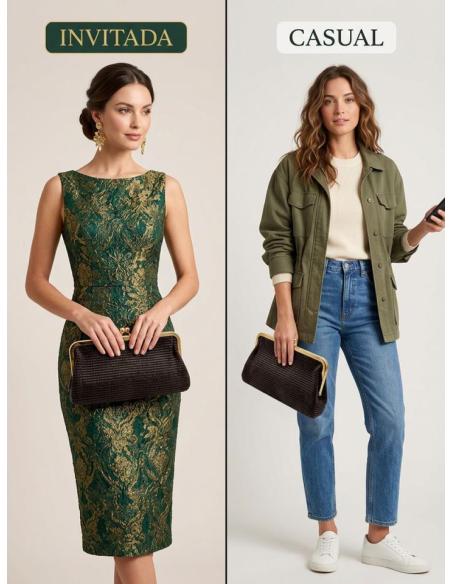 BOLSO RAFIA MARRON BOQUILLA VINTAGE CASUAL Y BODA | GRAN CAPACIDAD